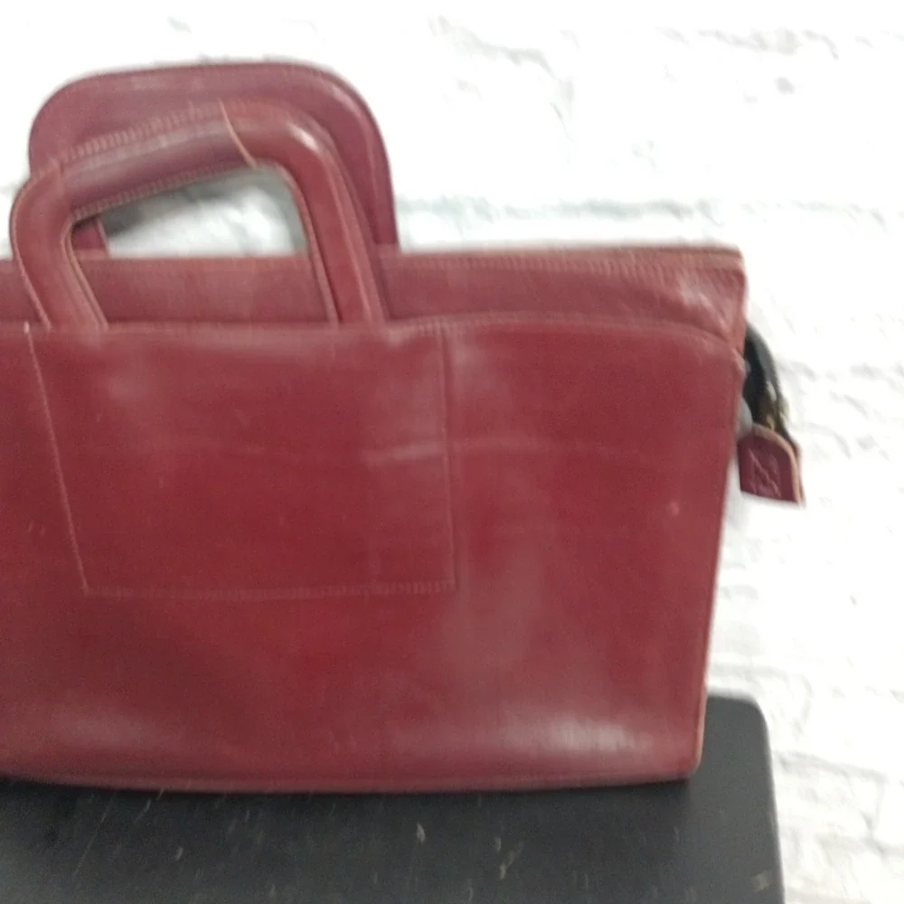 Vintage Burgundy Leather Slim Briefcase Portfolio Document Carrier Bag s9
